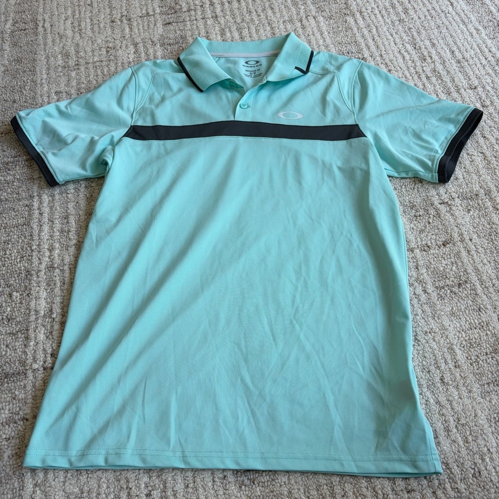 Oakley Mens Hydrolix Golf Polo Shirt Mint Green Black Stripe Regular Fit Small